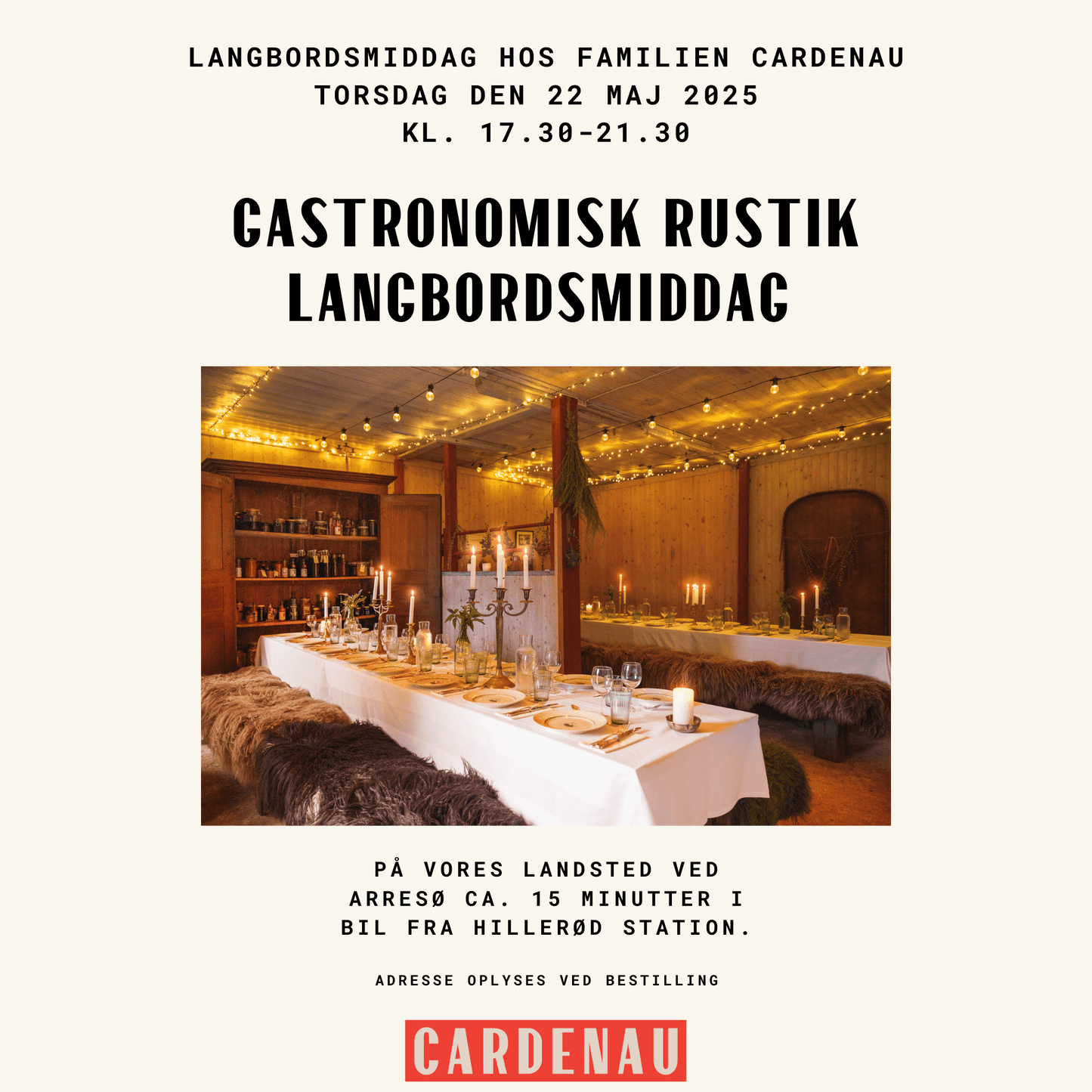 CARDENAU - Billet: Langbordsmiddag - Torsdag den 22 Maj 2025 - Billet